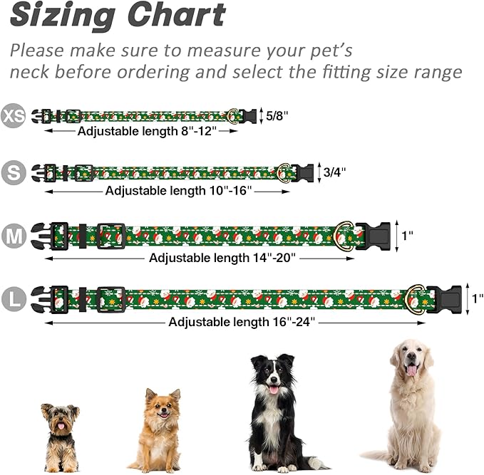 Reflective Dog Collar, Cute Christmas Style Dog Collars for Medium Dogs, Soft Nylon Puppy Collar for Boy and Girl Female Dog, Adjustable Heavy-Duty Pet Collar with Quick Release Buckle, Green