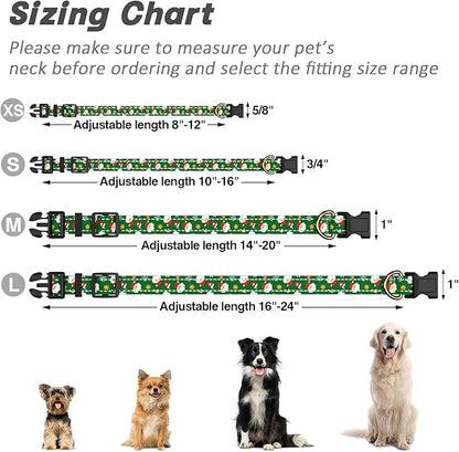 Reflective Dog Collar, Cute Christmas Style Dog Collars for Medium Dogs, Soft Nylon Puppy Collar for Boy and Girl Female Dog, Adjustable Heavy-Duty Pet Collar with Quick Release Buckle, Green