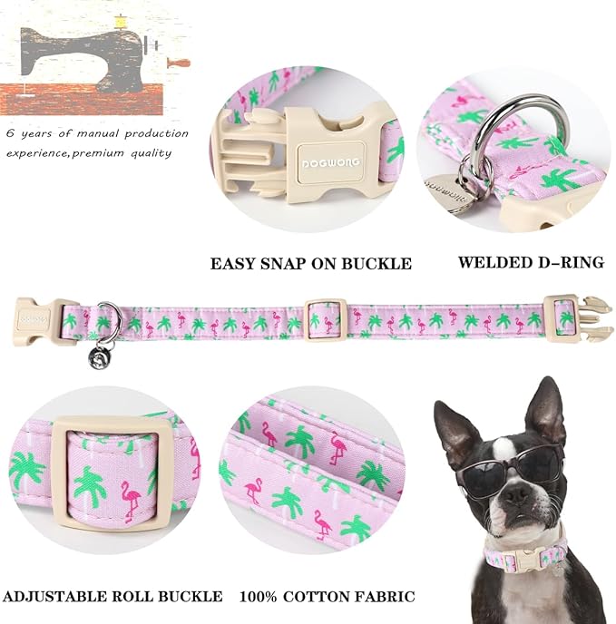 DOGWONG Cotton Dog Collar - Soft Natural Fabric, Spring/Summer Wedding Puppy Necklace for Small to Large Dogs