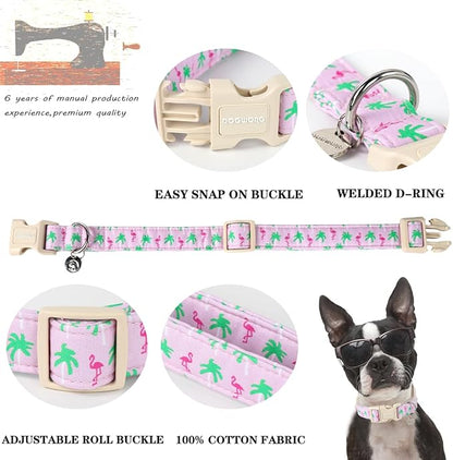 DOGWONG Cotton Dog Collar - Soft Natural Fabric Spring Summer Wedding Puppy Necklace for Small Medium Large Dogs