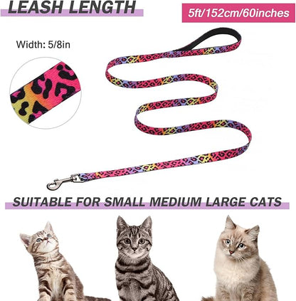 Hikiko Cat Harness and Leash Set Escape Proof Adjustable Walking Travel Soft Kitten Harness for Small Medium Large Cats (Gradient Leopard, S)