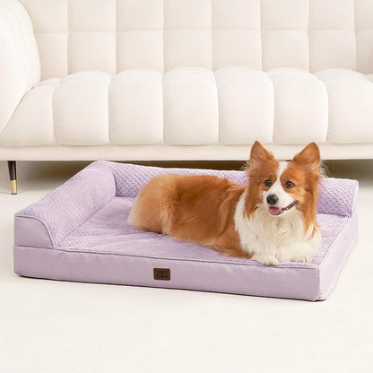 EHEYCIGA Memory Foam Dog Bed Large Size Dogs, Orthopedic Dog Bed Large with Washable Removable Cover, Waterproof Pet Sofa Couch with Nonskid Bottom, 36x27x6, Lilac