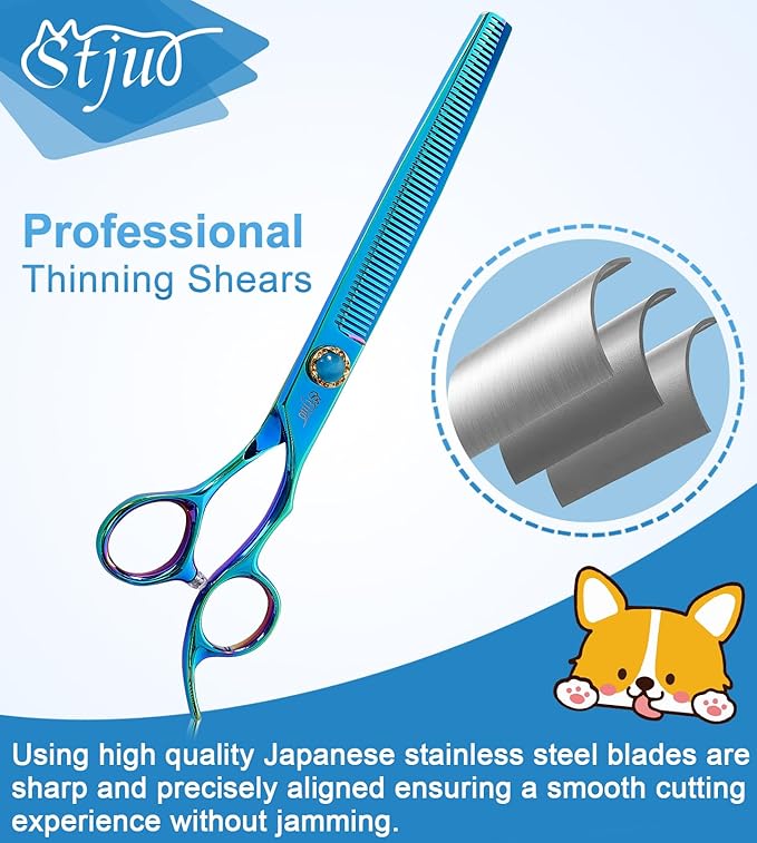 Stjuo 7.5'' Dog Thinning Scissors for Grooming 440C Stainless Steel Green Professional Pet Trimming Scissors Sharp Blades Cutting for Dogs and Cats Shears