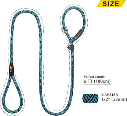 Fida Durable Slip Lead Dog Leash Bulk Pack of 5, Heavy Duty 1/2" x 6 FT Comfortable Strong Rope Slip Lead for Large, Medium & Small Dogs No Pulling Pet Training Leash with Highly Reflective (Blue)