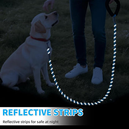 Mile High Life Reflective Dog Leash, with Comfortable Padded Handle, Blue Nylon Rope Leash with Steel Tips, Heavy Duty 4 Feet Pet Leashes (Blue,60 Inches)