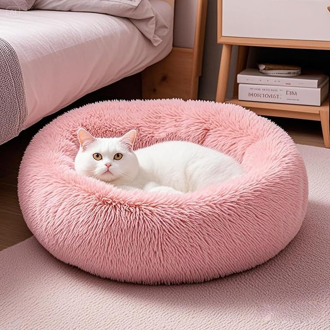 Comfort Donut Dog Bed for Small Dogs, Cat Bed & Pet Bed for Indoor Use, Medium Size with Soft Plush, Round Dog Beds for Large Dogs and Cats(Rubber Red,32''Lx32''Wx8''Th)