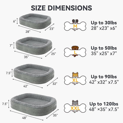 JOEJOY Orthopedic Dog Bed for Medium Dogs, Egg-Crate Memory Foam Pet Bed with Bolster Sides, Waterproof Lining, Removable Washable Cover & Non-Slip Bottom, Light Grey