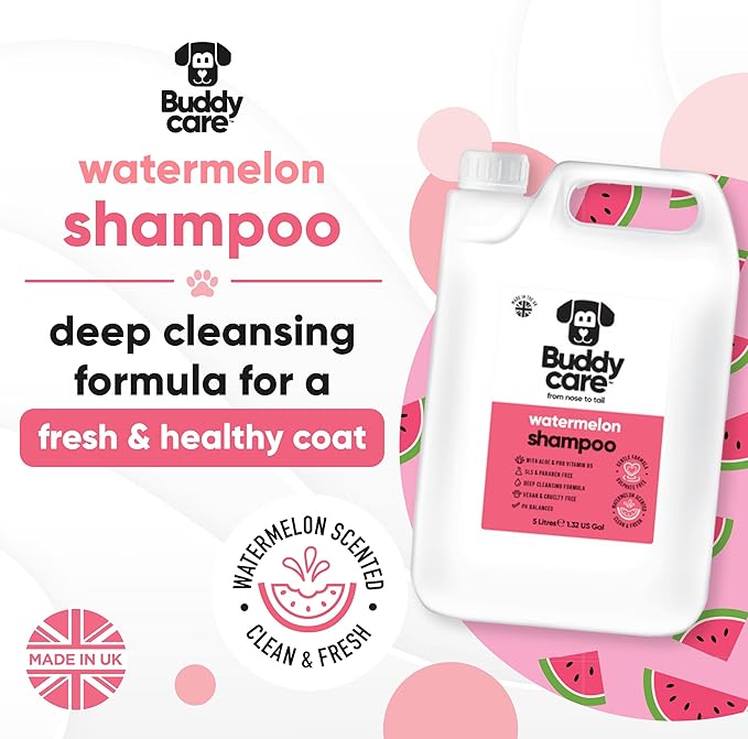 Watermelon Dog Shampoo by Buddycare | Deep Cleansing Shampoo for Dogs | Fresh Scented | with Aloe Vera and Pro Vitamin B5 (169.07oz)