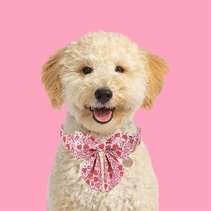 UP URARA PUP Valentine’s Day Dog Collar with Bow Tie, Pink Heart Bowtie Collar with Metal Buckle, Valentine’s Day Gift Pet Collar for Puppy Girl Boy Dog or Cat, Wedding Dog Collar,XL, Neck 16-26in