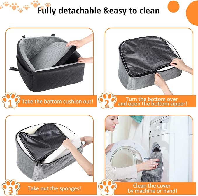 NEEZUKAR Dog Car Seat for Small Dogs,Detachable Washable Dog Booster Seat Under 30lbs, Pet Car Seat Travel Bed with Storage Pockets and Dog Safety Belt (Black/Grey)