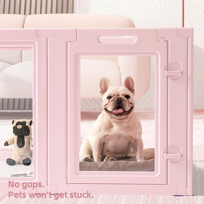 LoveTail DIY Clear Acrylic Dog Playpen House,Quick Easy Assembly and Disassembly,Strong Floor Suction,Indoor and Outdoor Use,Easy Cleansing Puppy Fence (Skin Pink, 23.6" H, 10PCS)