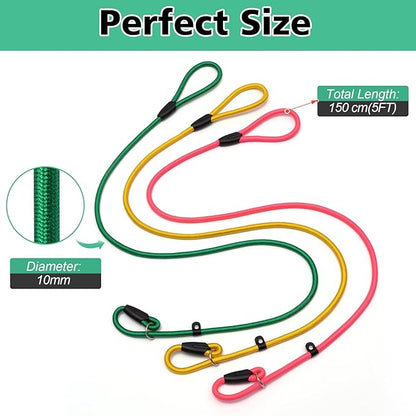 3-Pack Adjustable No-Pull Dog Slip Leads 3 Colors (Yellow/Pink/Green) - Dogs' Fave Hues, Easy On/Off, No Collar Needed, Ideal for Training & Walking