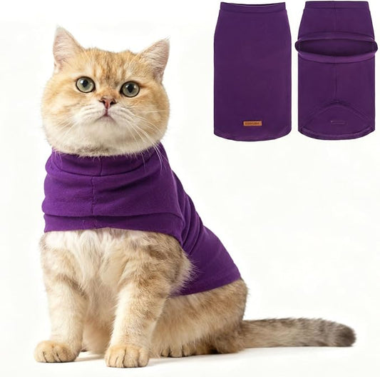 EXPAWLORER Soft Cat Sweater - Sweaters for Cats Only Warm Kitten Clothes, Fall and Winter Pet Coat Pullover Design, Fleece Sweatshirt Clothing Also for Puppy Small Dogs, Purple M