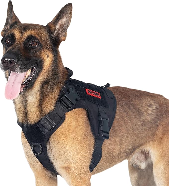 OneTigris Tactical Dog Harness - Fire Watcher Comfortable Patrol Vest (Black, Large)