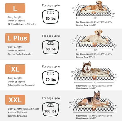 Large Dog Bed Orthopedic Washable: Beds Bolster XL Bed Medium Large Dogs Egg Crate Foam Couch Sofa Waterproof with Removable Cover - Dark Grey Grid
