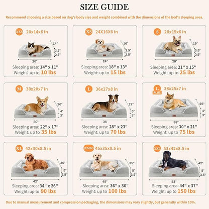 Comfort Expression Orthopedic Dog Bed for Medium Dogs 30x20 Inch, Waterproof Egg Crate Foam Medium Pet Bed with Removable Bolsters, Dog Couch with Washable Cover & Non-Slip Bottom, Grey White