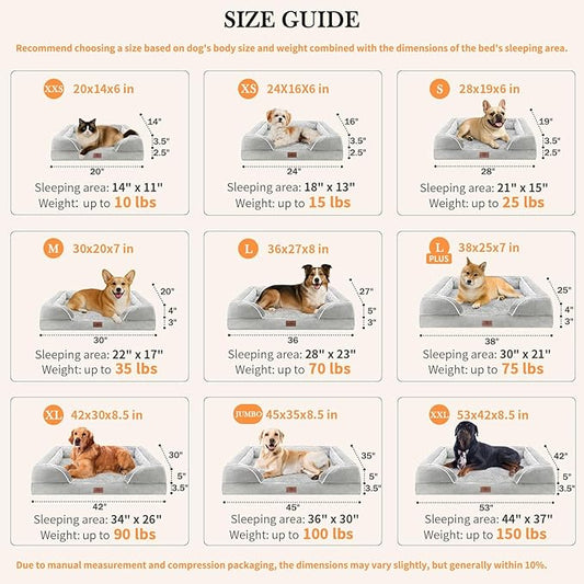Comfort Expression Orthopedic Dog Bed for Small Dogs 24x16 Inch, Waterproof Egg Crate Foam Small Pet Bed with Removable Bolsters, Dog Couch with Washable Cover & Non-Slip Bottom, Grey White