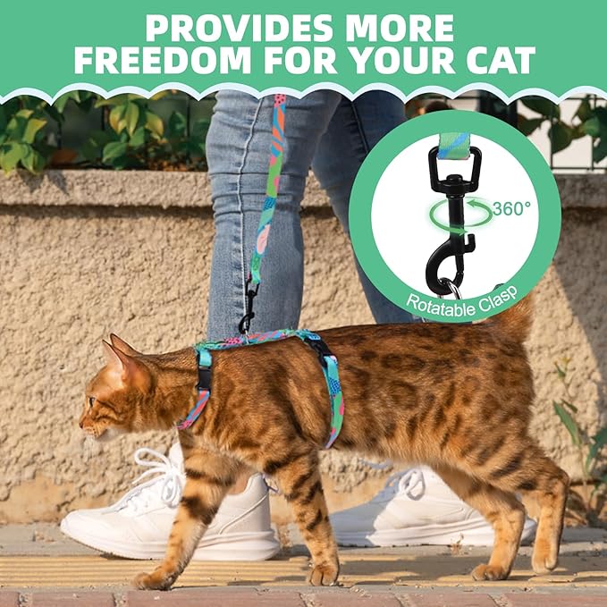 PAWCHIE Cat Harness and Leash Set, Cats Escape Proof-Adjustable Kitten Harness Lightweight Soft Outdoor Walking Travel Pet Safe Harness, Puppy Harness for Girl Cats Bunny Rabbit Small Dog, Green S