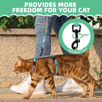 PAWCHIE Cat Harness and Leash Set, Cats Escape Proof-Adjustable Kitten Harness Lightweight Soft Outdoor Walking Travel Pet Safe Harness, Puppy Harness for Girl Cats Bunny Rabbit Small Dog, Green S