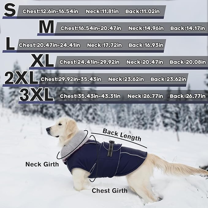 Lelepet Warm Dog Coat Waterproof Dog Jacket for Medium Dogs Reflective Fleece Vest with Adjustable Buckle Hook & Loop Windproof Cold Weather Coats for Small Medium Large Dogs, Navy Blue, M