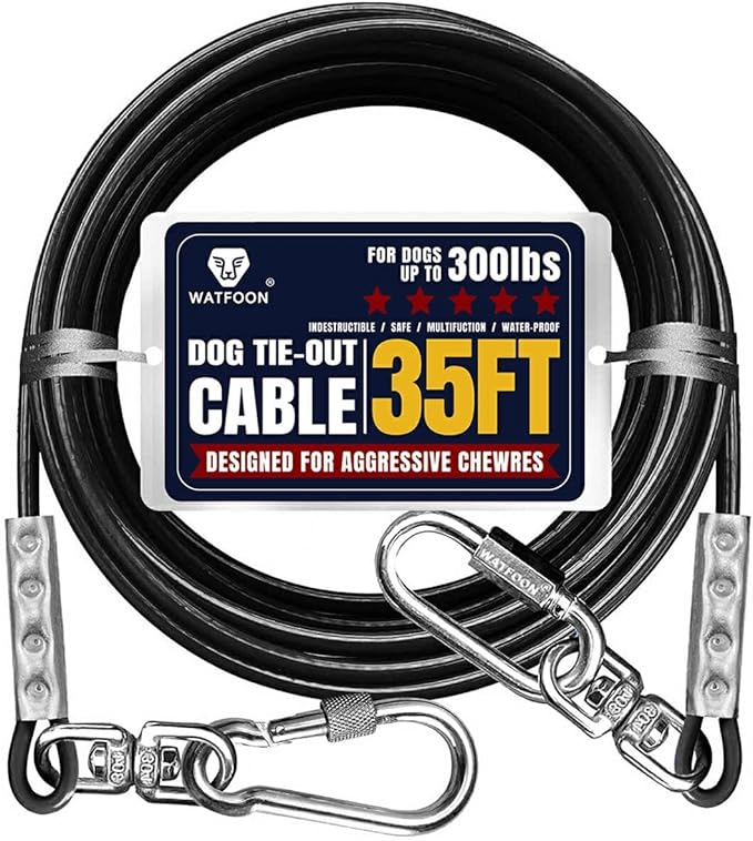 Tie Out Cable for Dogs Up to 300lbs,35ft Extra Strong 1000lbs Break Strength Tie-Out Tether Trolley Training Lead,Dog Run Cable for Yard Garden Park Camping Outside (Black, 300lbs 35ft)