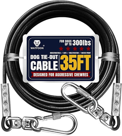 Tie Out Cable for Dogs Up to 300lbs,35ft Extra Strong 1000lbs Break Strength Tie-Out Tether Trolley Training Lead,Dog Run Cable for Yard Garden Park Camping Outside (Black, 300lbs 35ft)