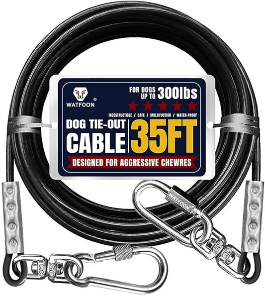 Tie Out Cable for Dogs Up to 300lbs,35ft Extra Strong 1000lbs Break Strength Tie-Out Tether Trolley Training Lead,Dog Run Cable for Yard Garden Park Camping Outside (Black, 300lbs 35ft)