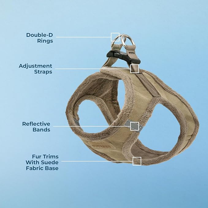 Best Pet Supplies - All Weather Plush, Reflective, No Pull Harness for Small, Medium Dogs, Cats - Secure with Hook & Loop Fastener, Buckle, Double D-Rings - Latte Suede, L
