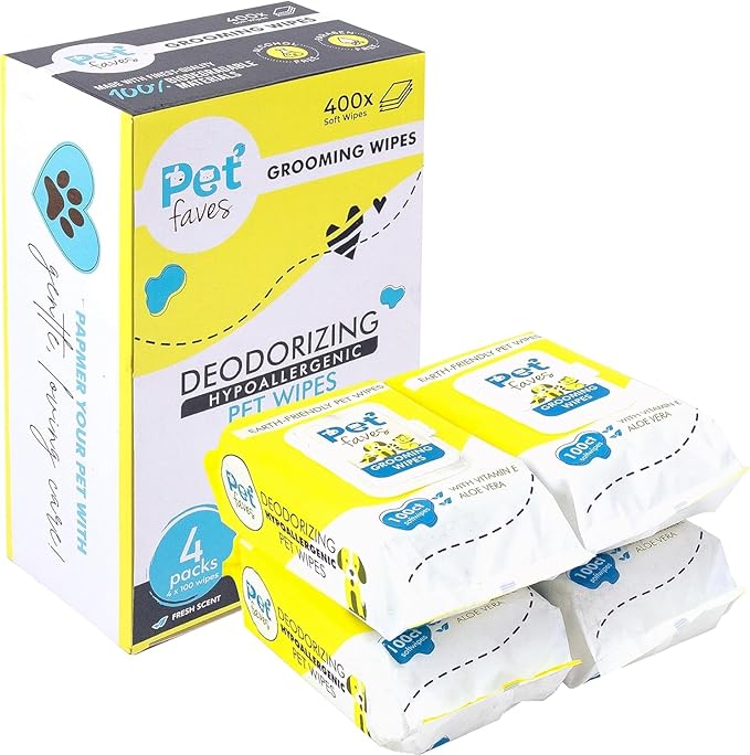 Pet Faves Dog Wipes for Cleaning and Deodorizing | Hypoallergenic Grooming Wipes for Paws and Butt, Clean Face & Body Between Baths, Plant Based Natural Pet Wipes for Dogs and Puppy (400 Count)