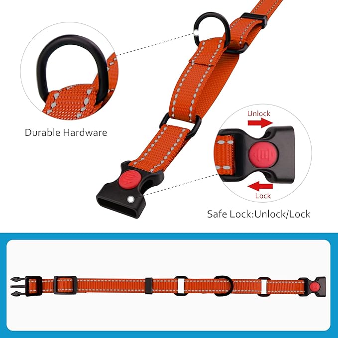 Martingale Dog Collar and Leash Set Martingale Collars for Dogs Reflective Martingale Collar for Small Medium Large Dogs(Orange&L)