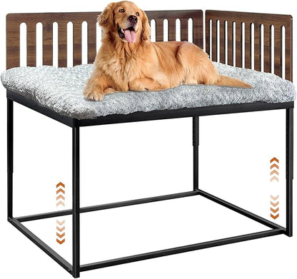 Beside Dog Bed,2 Panel Adjustable Height Dog Bunk Beds,48''x 30'' Metal Dogs Bed Frame with Cushion,X-Large