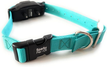 Sparky Pet Co - ECollar Replacement Strap - Easy Release Double Buckle Dog Collar - Rugged Nylon - Adjustable - D Ring - Quick Release Metal Clasp - for Invisible Fence Systems - 1" x 28" - Teal