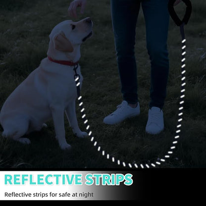 Mile High Life Reflective Dog Leash, with Comfortable Padded Handle, Black Nylon Rope Leash with Steel Tips, Heavy Duty 4 Feet Pet Leashes (Black,72 Inches)