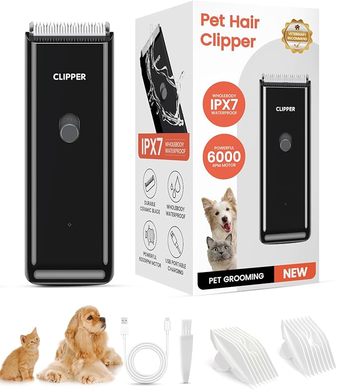 Tawiijou Pet Clippers for Dog Hair Grooming Low Noise, Rechargeable Cordless Cat Shaver with Ceramic Blade,Portable Pet Hair Trimmer for Matted & Long Hair