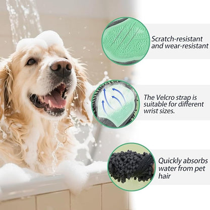 Histotree Dog Double-Sided Bath Glove Cleaning Massage Brush,Chenille Water Absorbing Gloves for Dogs and Cats,Pet Grooming Tool for Gentle Hair Removal
