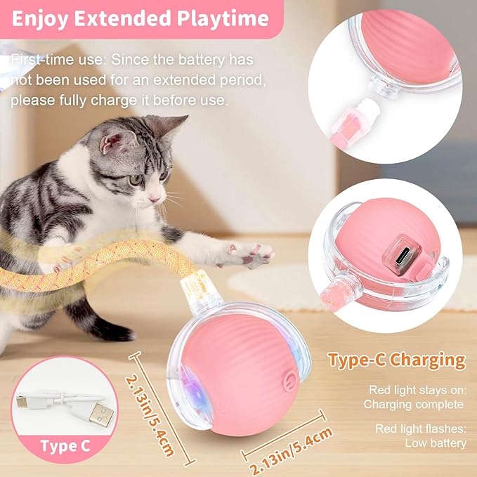 MAXTOOA Interactive Cat Toys for Indoor Cats Smart Automatic Ball Rolling for Bored Kitten Pet Upgraded Speedy Moving Chase Dogs Toy Pink Dragonfly