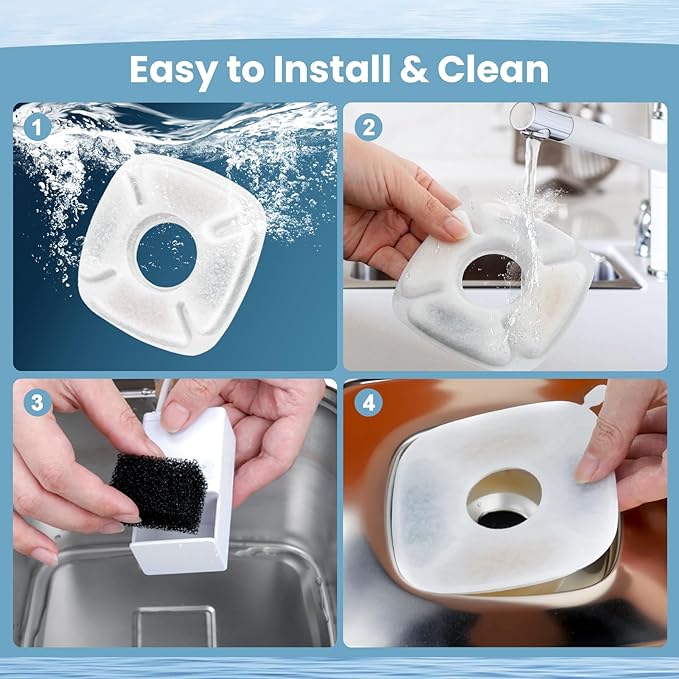 32 Pack Cat Water Fountain Filters, 16 Pcs Replacement Cats Fountain Filters & 16 Pcs Pre-Filter Sponges for 95oz/2.8L 135oz/4L 67oz/2L Automatic Pet Water Fountain Cat Dog Water Dispenser Filter