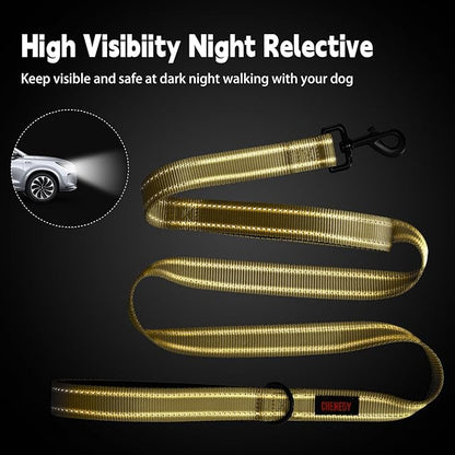 Heavy Duty Double Handle Dog Leash - Reflective Training Lead, Perfect for Medium to Large Dogs (5FT, Deep Green)