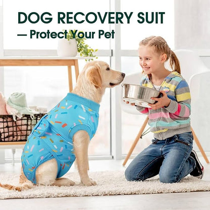 Kuoser Dog Surgery Suit, Dog Surgery Suit Male Neuter, Comfy Puppy Recovery Suit Doggie Onesie, Post-Op Onesie for Female & Male Dogs, Soft Protective Wear, BlueRibbon XS