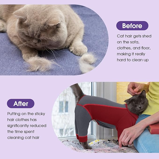 SUNFURA Hair Sticky Cat Clothes, Cat Sweater for Cats Only, 4-Legged Fleece Sweaters Kitten Pajamas Reduce Shedding Fur, Warm Pullover Shirts for Cats, Red XL