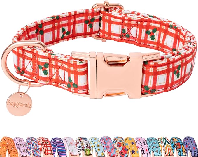 Faygarsle Christmas Red Plaid Pattern Dog Collar for Small Medium Large Dogs Cute Puppy Collars for Female Dogs for Summer Spring Wedding Necklace Girl Dog Collar M