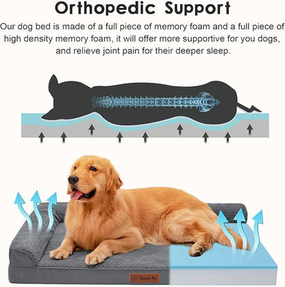 Rainmr Orthopedic Dog Beds for Large Dogs, Memory Foam Dog Beds Large Sized Dogs, Washable Removable Cover, Nonskid Bottom, Waterproof, for Indoor, Outdoor, Crate ＆ Car Use, 36x27x6 Inches, Dark Grey