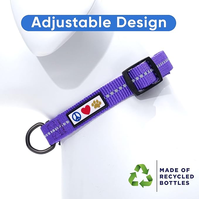 Pawtitas Recycled Dog Collar with Reflective Stitched Puppy Collar Made from Plastic Bottles Collected from Oceans Medium Purple Quartz