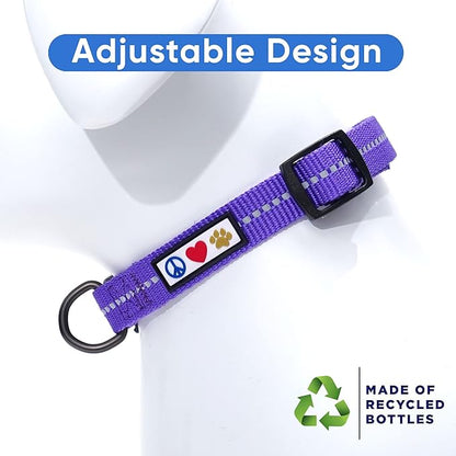 Pawtitas Recycled Dog Collar with Reflective Stitched Puppy Collar Made from Plastic Bottles Collected from Oceans Medium Purple Quartz