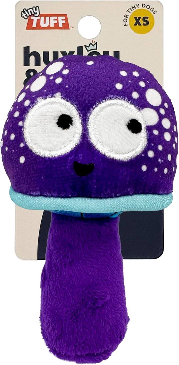 Huxley & Kent Funny Dog Toy w/Squeaker – Power Plush Squeaky Dog Toys for Small Dogs – Durable Small Stuffed Animal for Indoor Play & Fetch - Tiny Tuff Mellow Mushroom