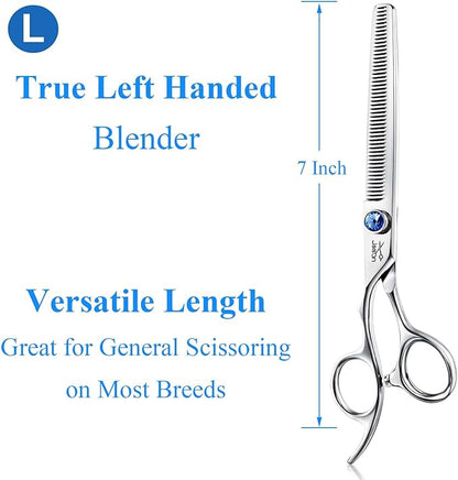 JASON Left Handed 7" 50 Teeth Blending Dog Grooming Scissor, Ergonomic Cats Grooming Thinning Shears Pets Trimming Kit with Offset Handle and a Jewelled Screw, Sharp, Comfortable Blender Christmas