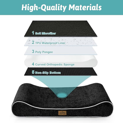 Orthopedic Dog Bed for Large Dogs up to 90 lbs - Removable Washable Cover with Waterproof Lining & Non-Skid Bottom, Cotton-Polyester Blend Boat-Shaped Lounger Mattress, L(45x30x6in), Black