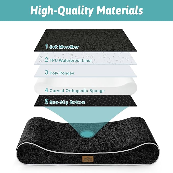 Orthopedic Dog Bed for Extra Large Dogs up to 140 lbs - Removable Washable Cover with Waterproof Lining, Cotton-Polyester Blend Boat-Shaped Lounger Mattress, XL(51x36x8in), Black