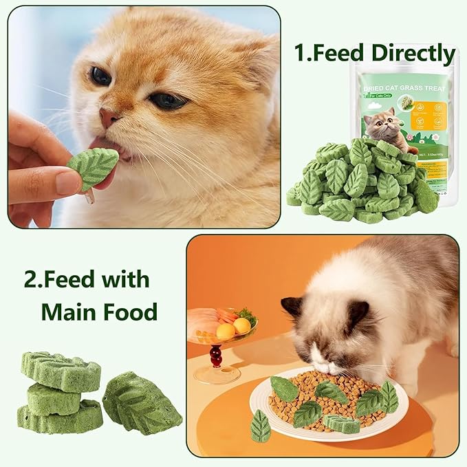 Psitofre Cat Grass Teething Sticks, 3.5oz Freezed Drying Cat Grass Treats, Cats Snacks for Hairball Removal and Dental Care