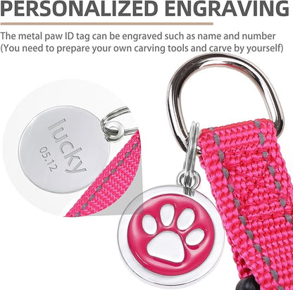 PUPTECK No Pull Dog Harness Soft Adjustable Basic Nylon Step in Puppy Vest Outdoor Walking with ID Tag, Reflecive Pink, S